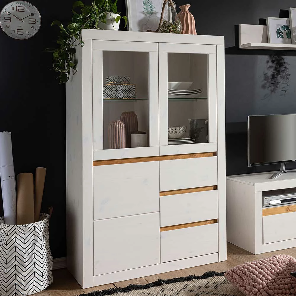 Wohnzimmer Vitrinenschrank In Weiß & Eiche - Meuvrun – Bild 2