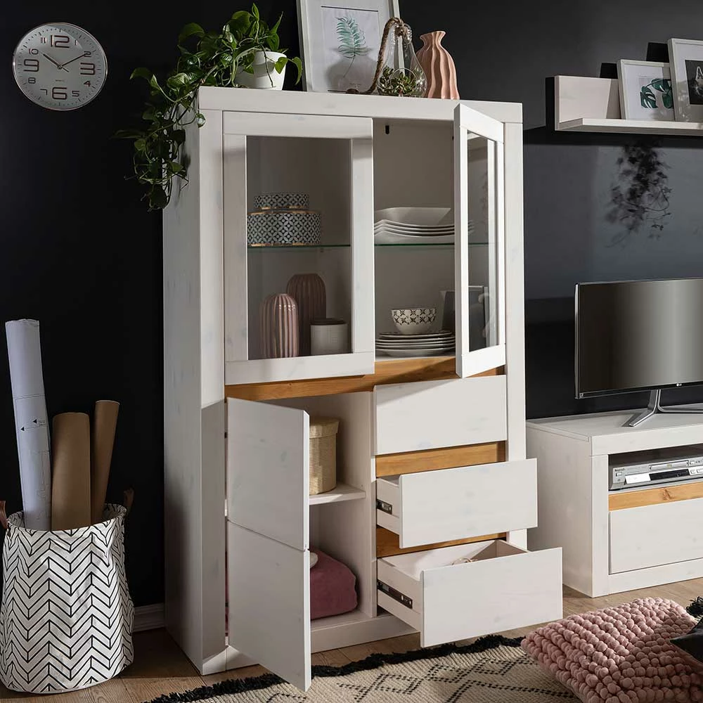 Wohnzimmer Vitrinenschrank In Weiß & Eiche - Meuvrun – Bild 3