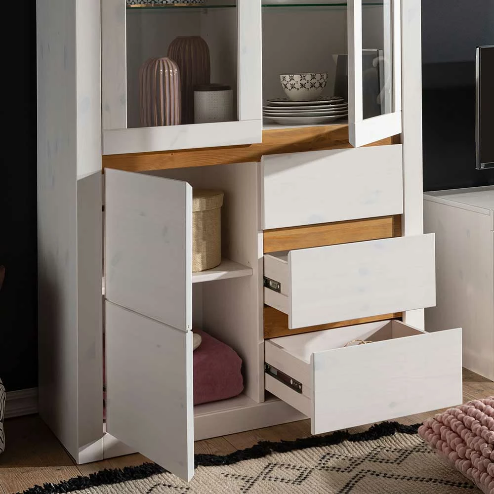 Wohnzimmer Vitrinenschrank In Weiß & Eiche - Meuvrun – Bild 4