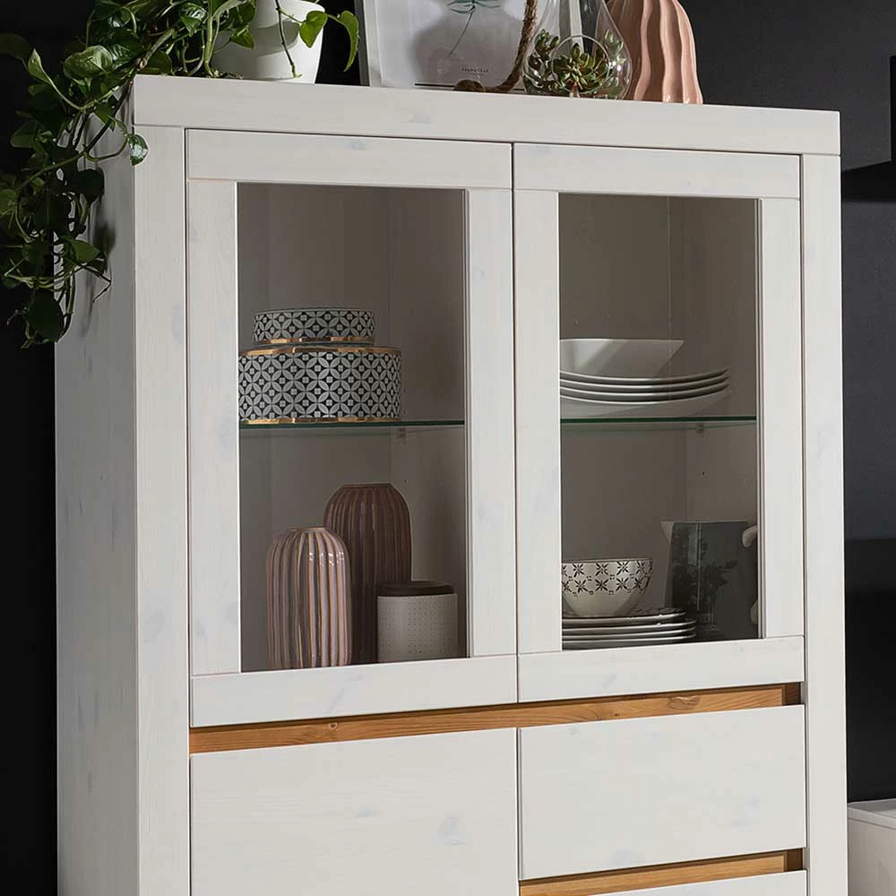 Wohnzimmer Vitrinenschrank In Weiß & Eiche - Meuvrun – Bild 6