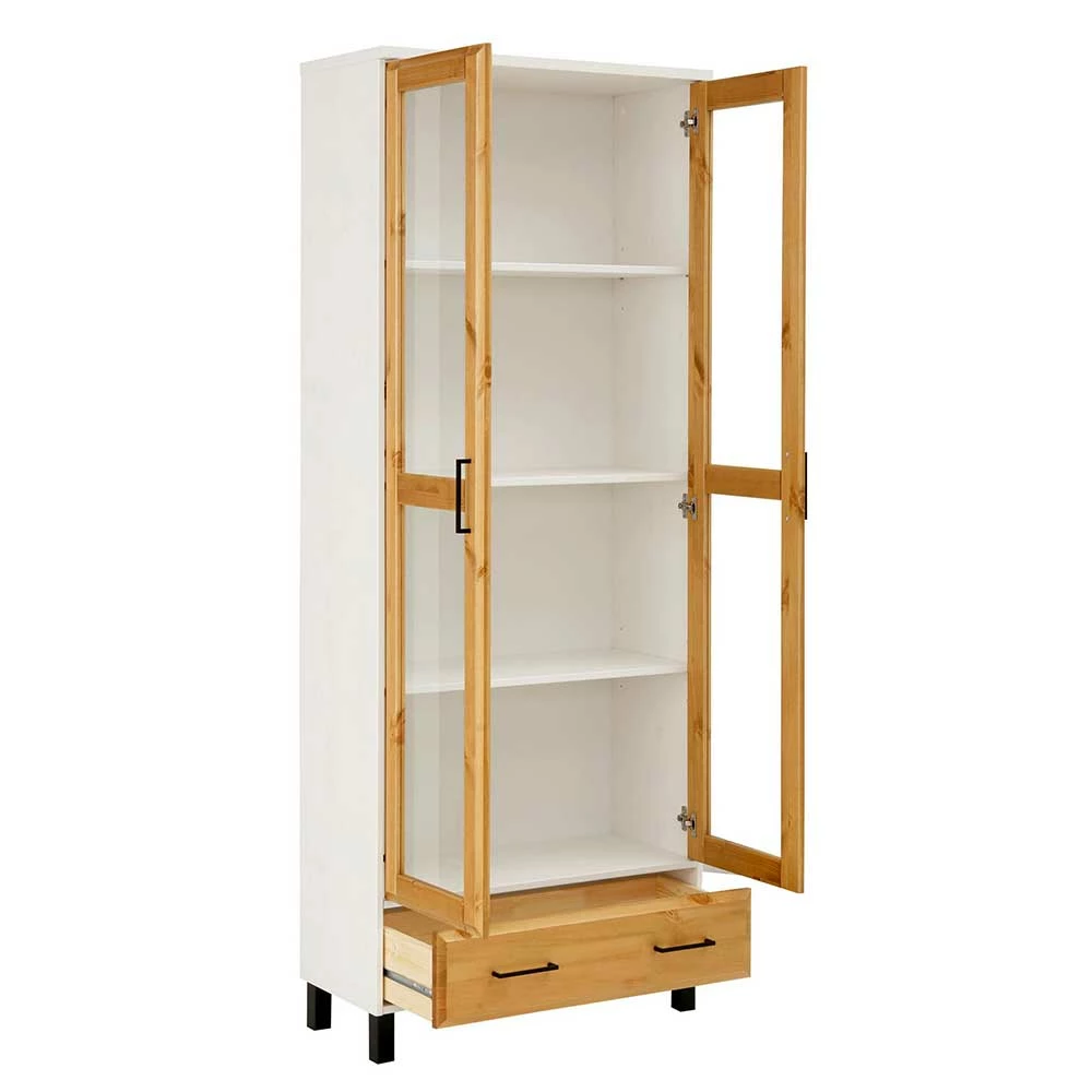 Zweifarbige Holz Vitrine Mit 2 Türen & Schublade - Donreda – Bild 3