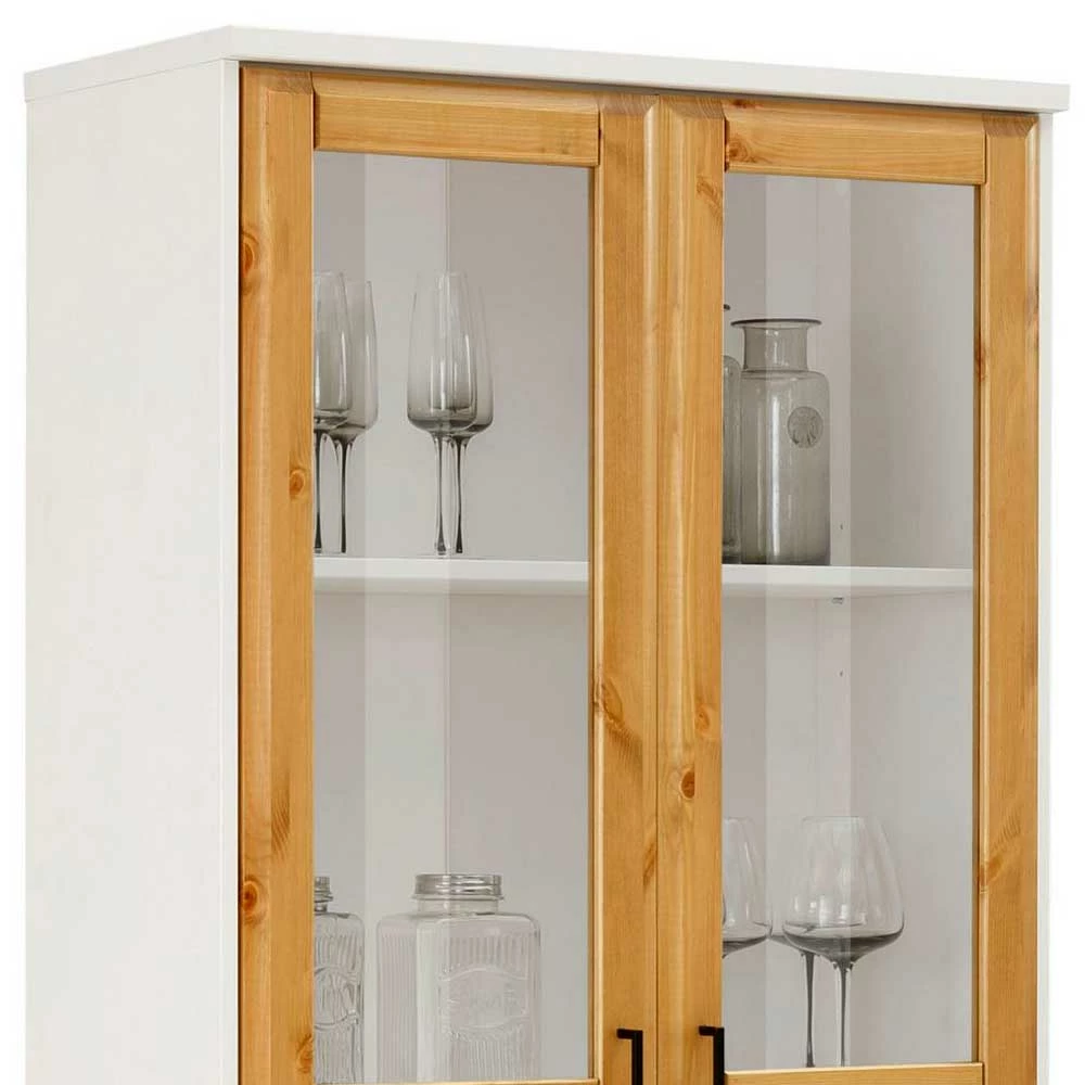 Zweifarbige Holz Vitrine Mit 2 Türen & Schublade - Donreda – Bild 4