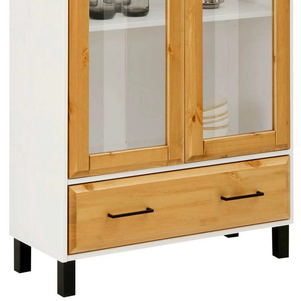 Zweifarbige Holz Vitrine Mit 2 Türen & Schublade - Donreda – Bild 5