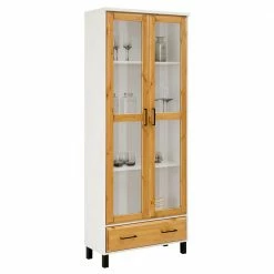 Zweifarbige Holz Vitrine Mit 2 Türen & Schublade - Donreda